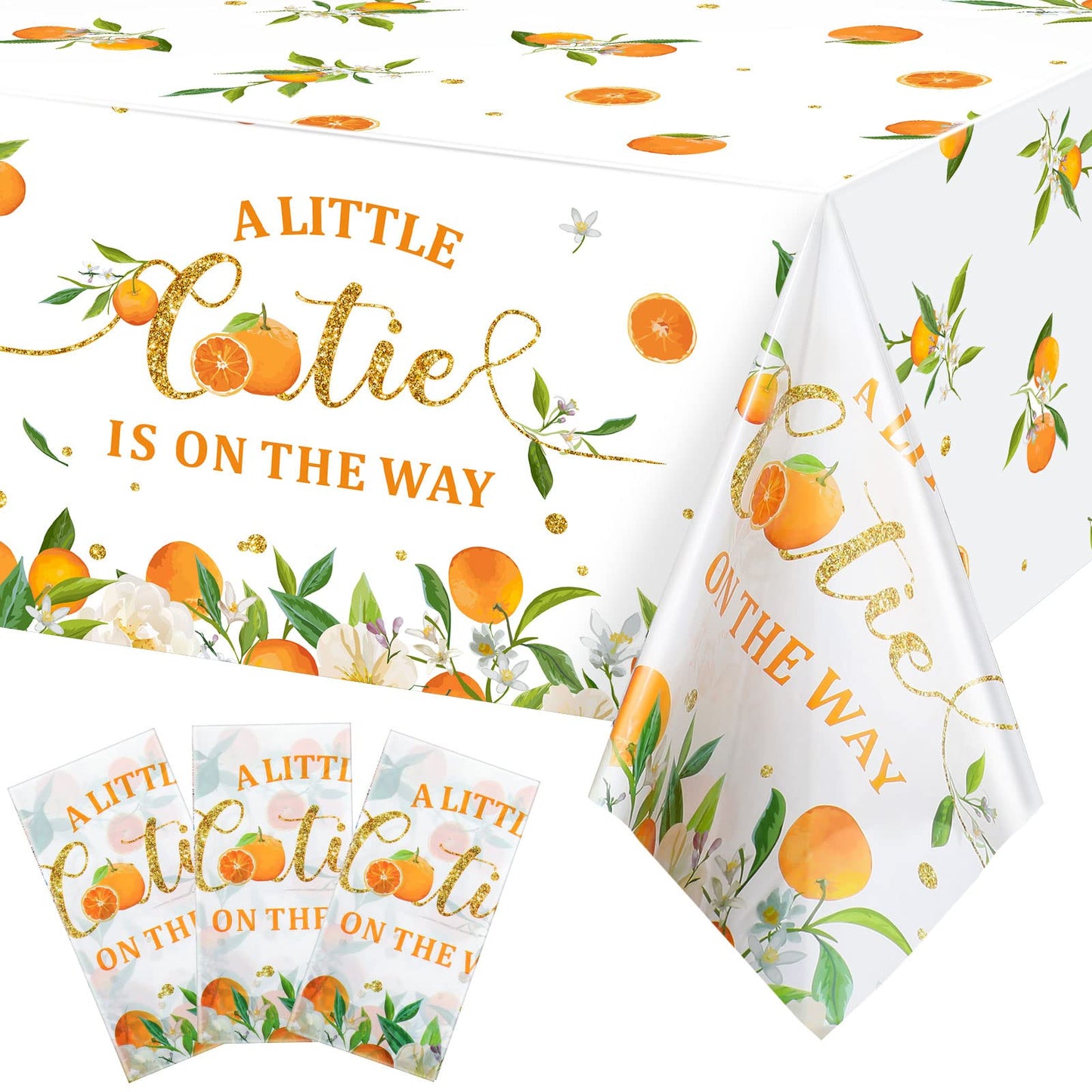 Little Cutie Tablecloth Orange Fruit Party Supplies Little Cutie is on The Way Disposable Plastic Table Cover for Citrus Baby Sh