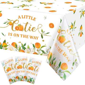 Little Cutie Tablecloth Orange Fruit Party Supplies Little Cutie is on The Way Disposable Plastic Table Cover for Citrus Baby Sh