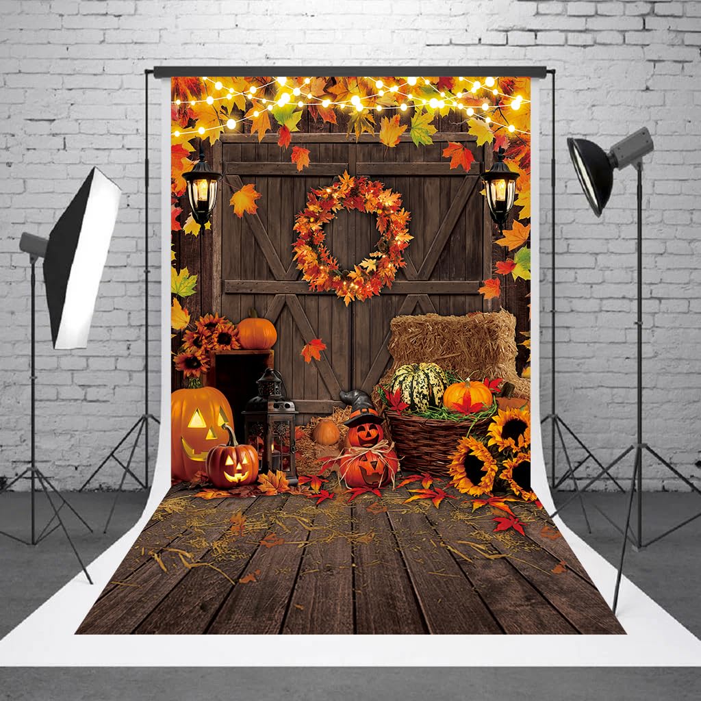 Happy Thanksgiving Backdrop 8x10FT Fall Rustic Wooden Floor Barn Maple Leaf Pumpkin Photography Background Thanksgiving Friendsg