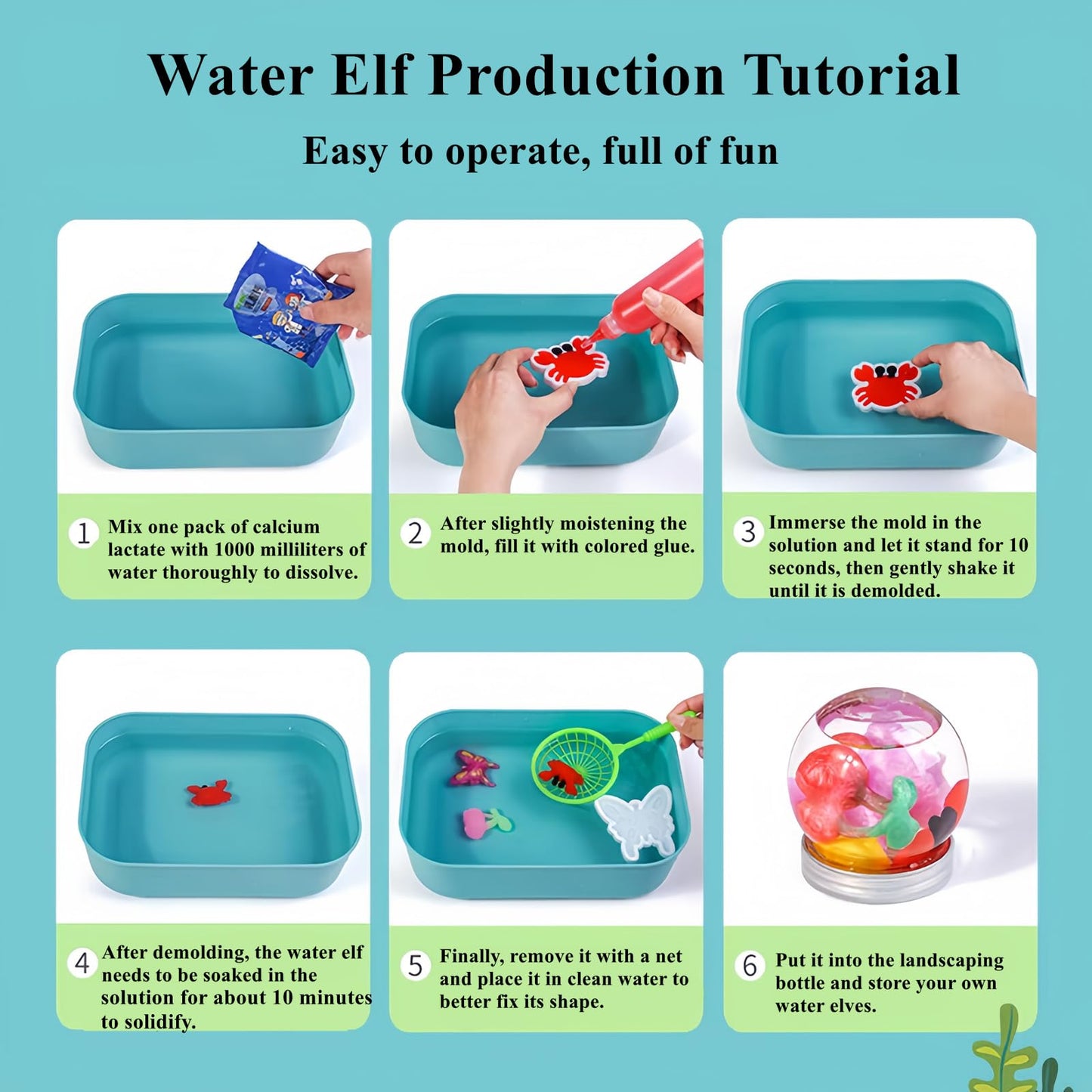 TSMJUWND Magic Water Elf Toy Kit, Aqua Fairy Water Gel Kit, Squishy Maker Kits with 33 Colors Magic Gels and 20 Shapes Molds Cra