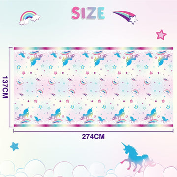 Wernnsai Unicorn Party Tablecloth - 1Pcs 108'' X 54'' Rainbow Table Cover Unicorn Party Decorations Disposable Unicorn Plastic Table Cloths For Girls Birthday Party Baby Shower Supplies