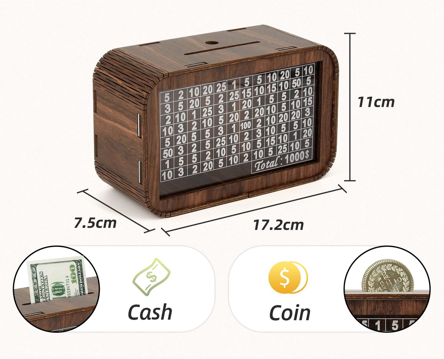 Giftota Wooden Piggy Bank For Boys Girls, Cash Coin Can For Kids, Coin Money Bank For Children, Saving Bank Box Toy Idea Gift Fo