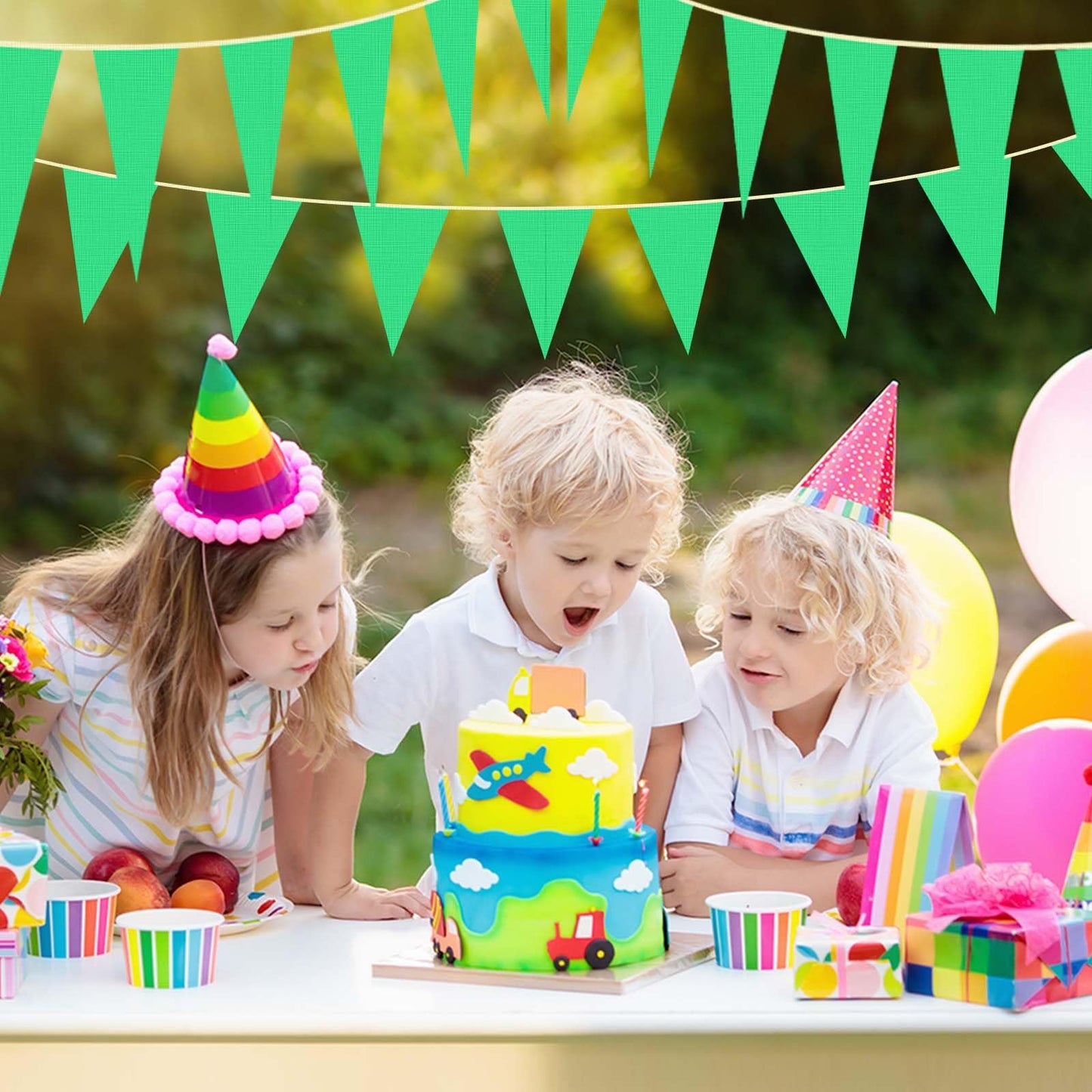 Tatuo 820 Ft 500 Pcs Pennant Banner Flag String Hanging Triangle Bunting Flag For Party Celebration Holiday Wedding Decoration, 10 Set (Green)