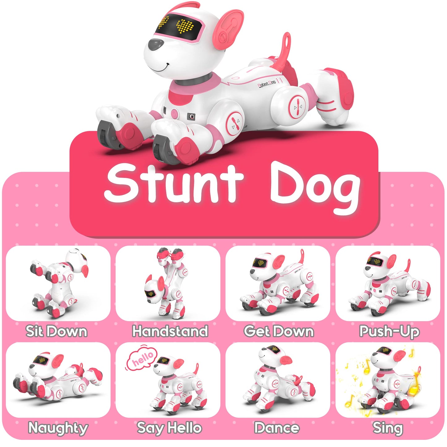 SONOMO Remote Control Robot Dog Toy - Interactive Programmable Puppy for Kids, Large Pink, Model BG1533