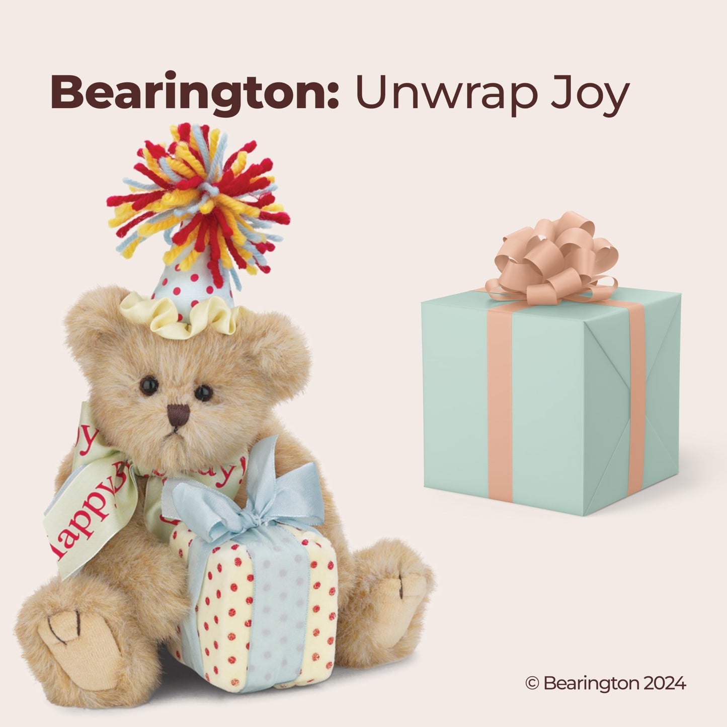 Bearington Happy Birthday Plush Suffed Animal Teddy Bear, 10'