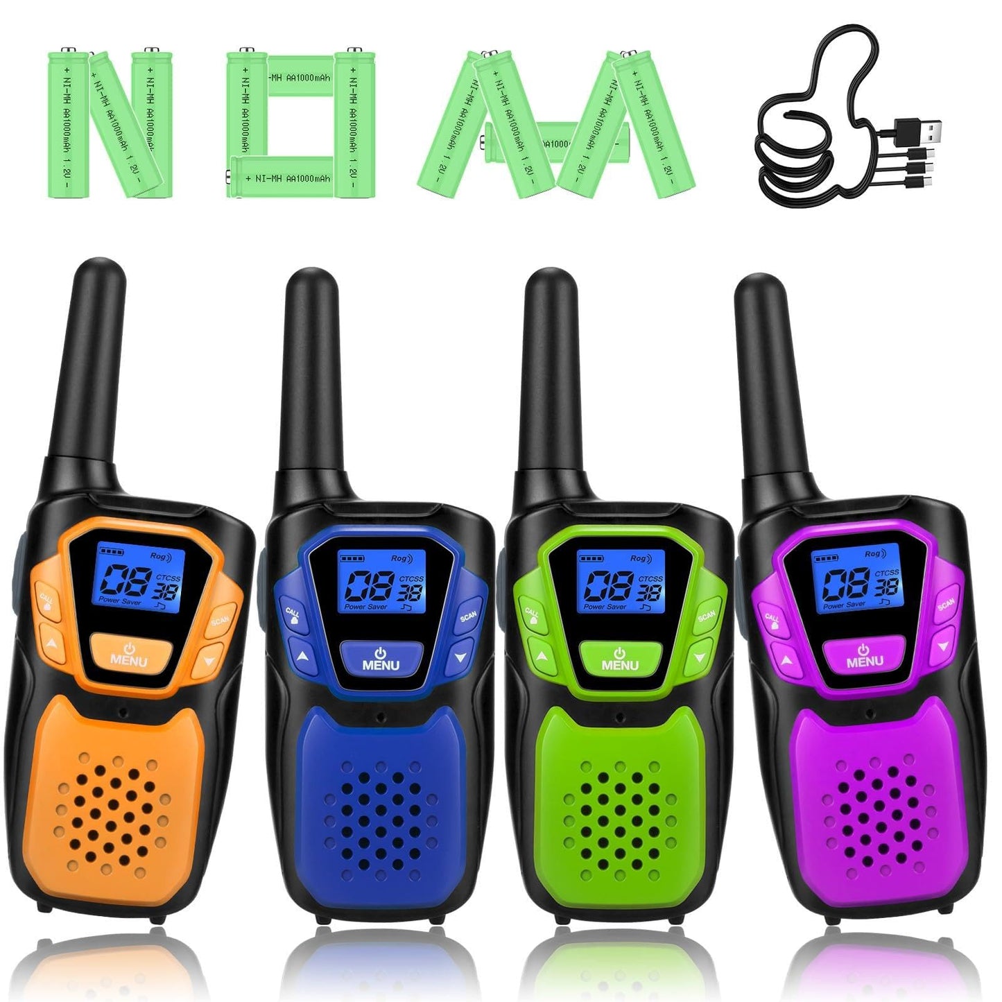 Topsung Walkie Talkies 4 Pack Rechargeable Easy to Use Family Walky Talky Toy for 3-12 Years Old Boys and Girls Birthday for Camping Hiking Outdoor with Regular Micro-USB Cable and Battery