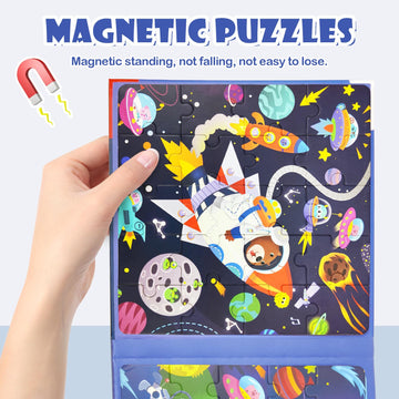 Magnetic Puzzles For Kids Ages 3-5, 3 In 1 Space Toddlers Magnet Jigsaw Puzzle Book, Kids Travel Road Trip Puzzle Toys For Boys And Girls Ages 4-8 (Space (20-25-30))