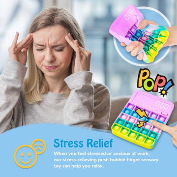Nitoy Calculator Silicone Bubble Push Popper Fidget Sensory Toy, 5.6”X4.5” Soft Popping Novelty Toy Stress Reducer Anxiety Relief Special Needs Squeeze Toy For Kids & Adults (Rainbow Colors For Girls)