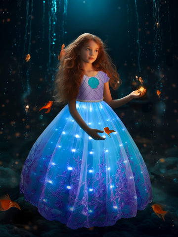 Uporpor Light Up Dress Princess Costume Girls Halloween Outfit For Toddler Christmas Dress For Teens Kids Birthday Party Carnival, 130