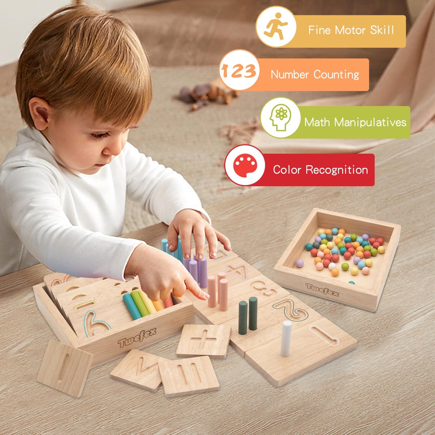 Twefex Montessori Counting Toys For Toddlers | 3 In 1 Wooden Peg Board And Montessori Counting Beads Math Toys For Kids Age 3 4