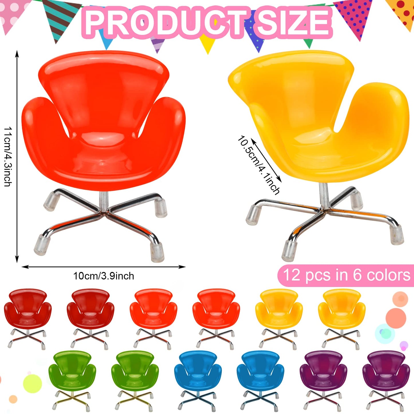 Sosation 12 Pieces 1:6 Scale Dollhouse Miniature Plastic Chair Colorful Miniature Chair Dollhouse Furniture Diy Mini Armchair Ba