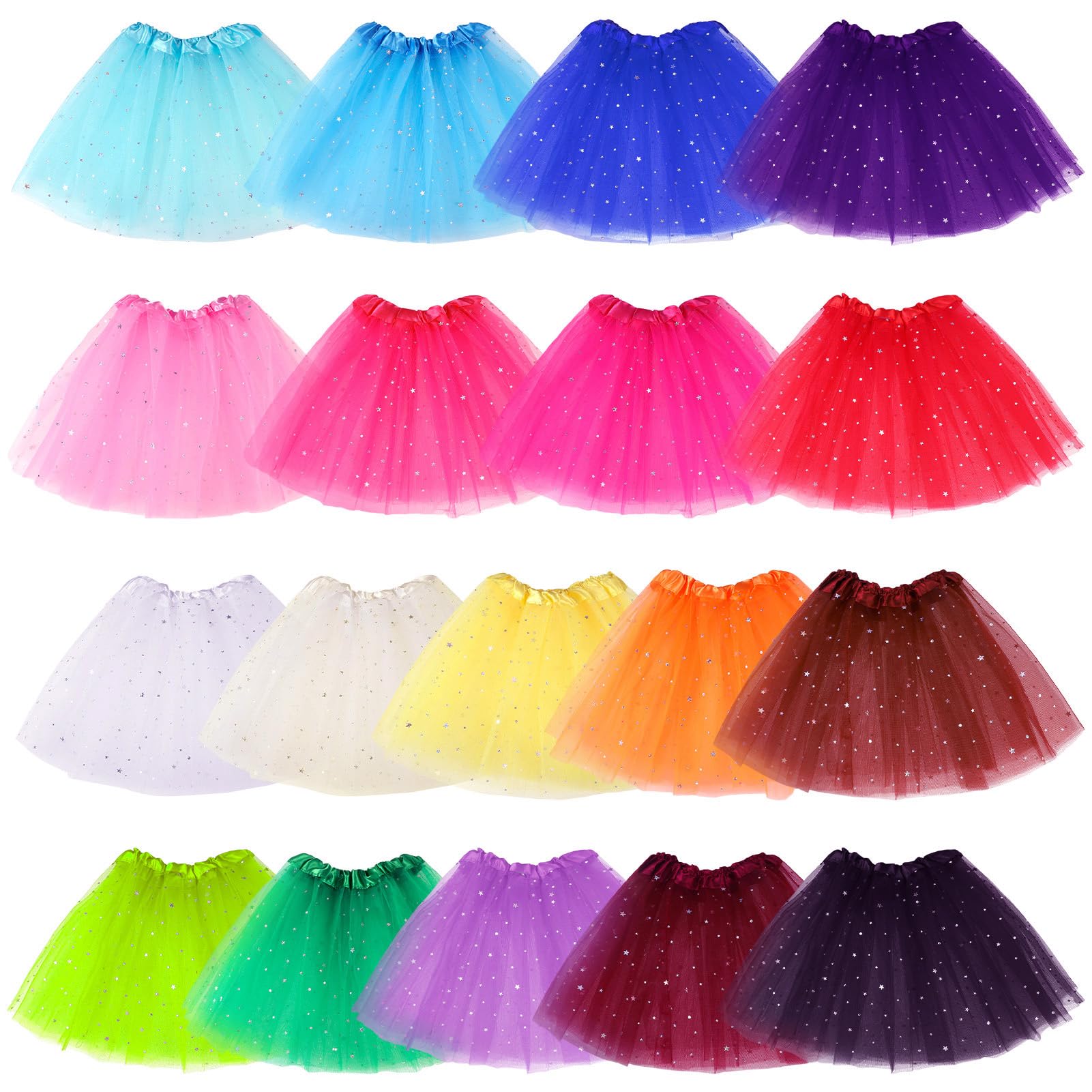 Hoemwarm 18 Pcs Tutu Dresses For Toddler Girls, 3 Layers Toddler Tutu Skirt Princess Tutu Bulk Multicolor Fluffy Tulle Star Skir