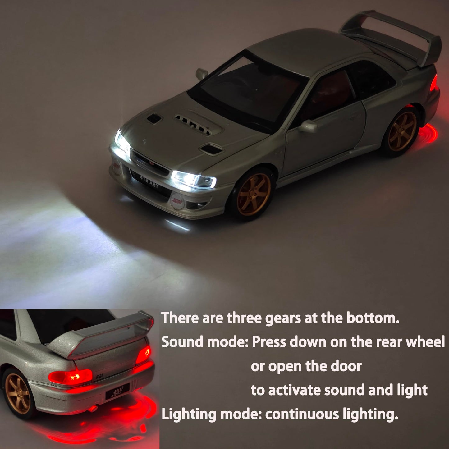 ERBADIHAGO Toy Cars Compatible for Subaru 1998 Impreza 22B Sti Version 1/32 Metal Model Car Pull Back Car Toys with Light and So
