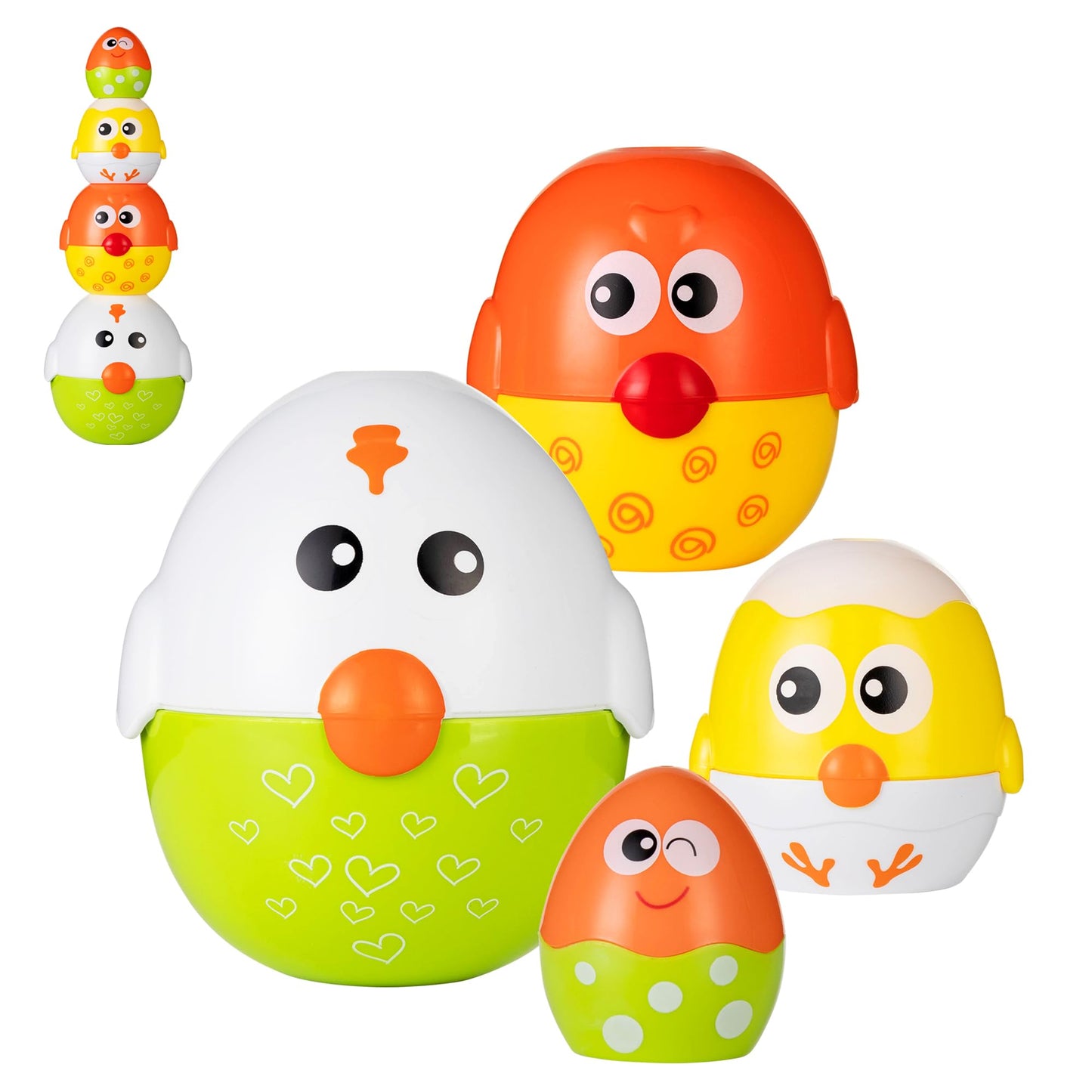 Hiemao Easter Eggs Toys For Toddlers, Nesting Dolls & Stacking Eggs, 4 Pcs Easter Basket Stuffers Chicken Matching Toys, Easter