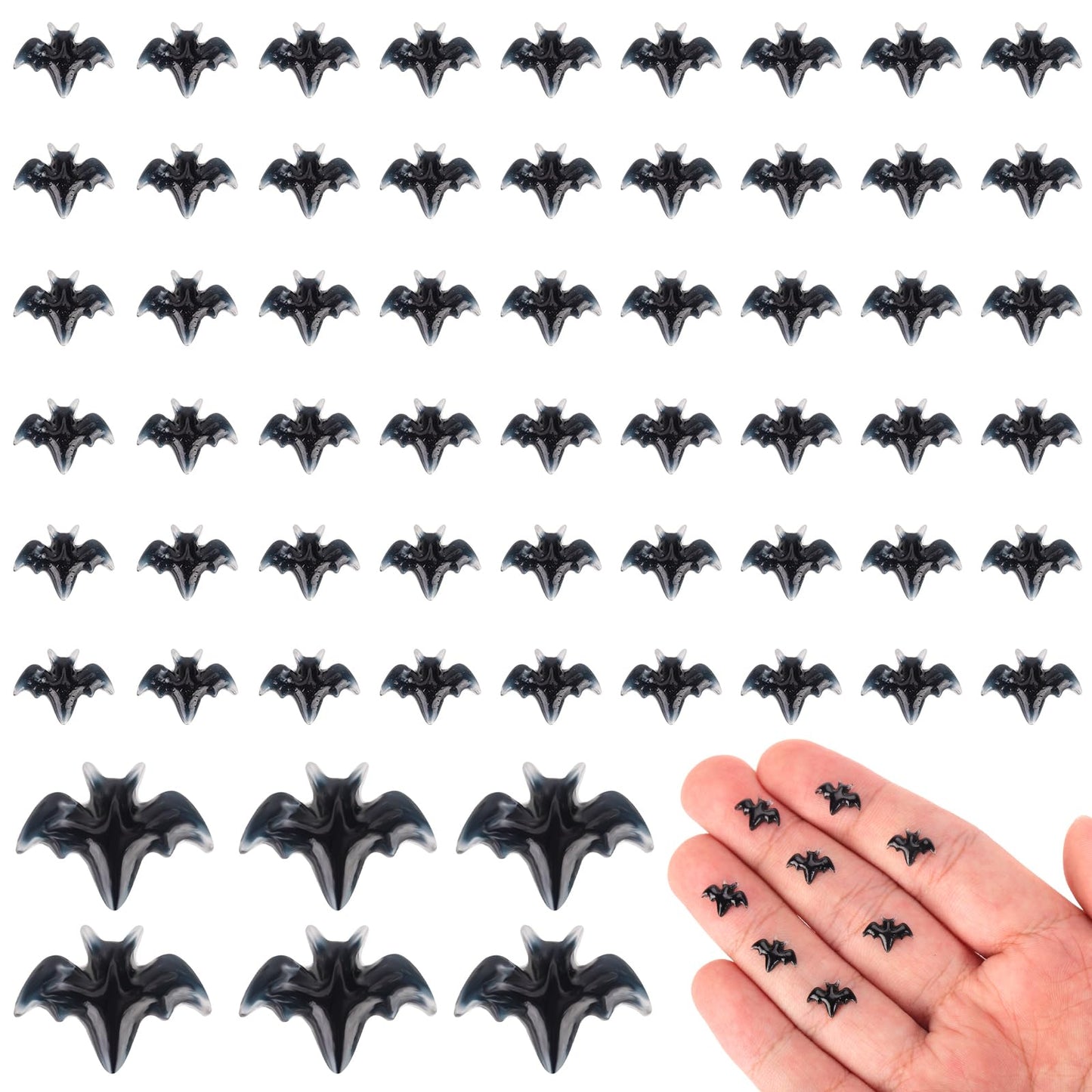 60pcs Halloween Mini Bats  Smooth Washable Resin Halloween Dollhouse Miniatures Dollhouse Miniature Tiny Bats Spooky Themed Cartoon Flat Back Bats for Crafts Scrapbooking (Black)