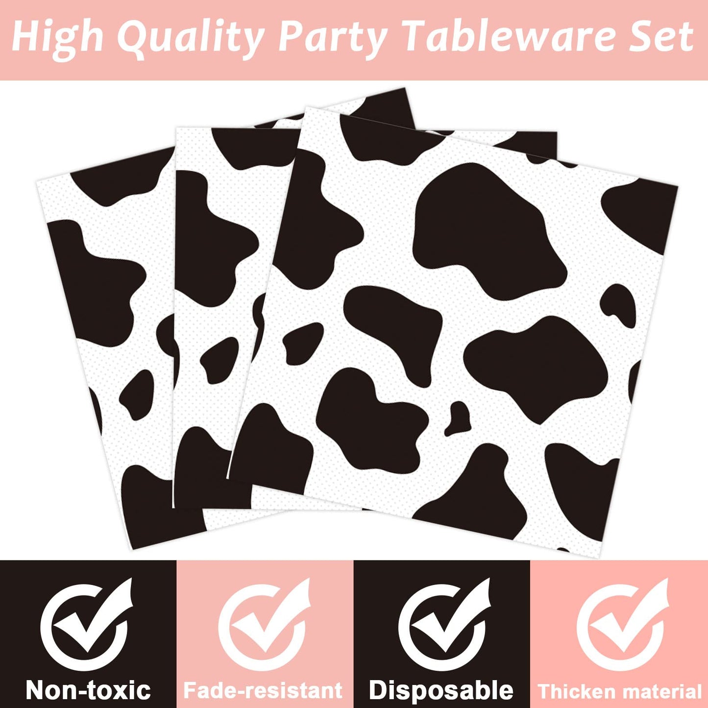Gisgfim 96 Pcs Cow Print Party Supplies Cow I'M One Paper Plates Napkins Cow Print Party Disposable Tableware Cow Birthday Decor