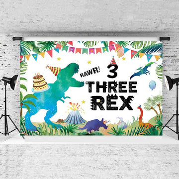 Iiiluyot Dinosaur Birthday Backdrop Three Rex, Dinosaur 3Rd Birthday Background T-Rex Dinosaur Birthday Party Supplies Birthday