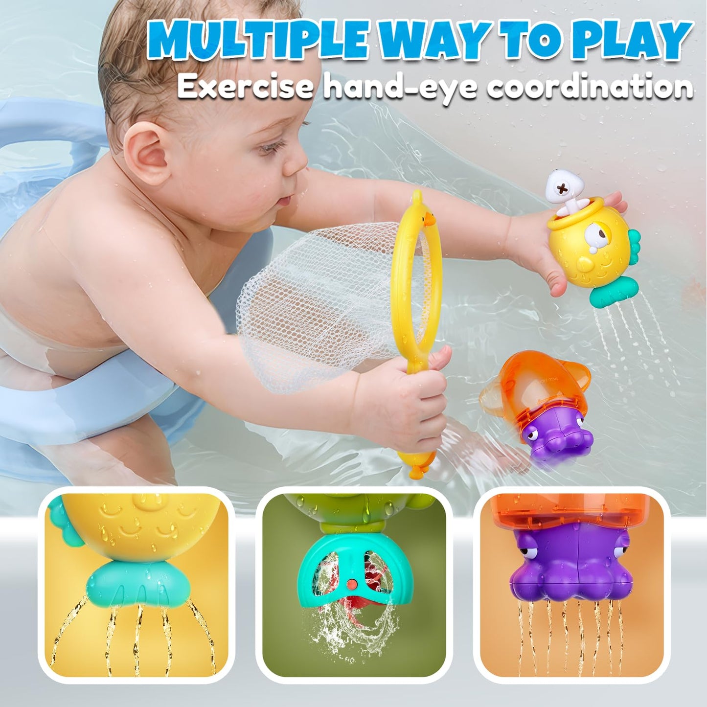 Baby Bath Toys For Kids Ages 1-3, Magnetic Fishing Games With Floating Bathtub Wind-Up Toys & Fishing Net, Fishing Rod Water Poo