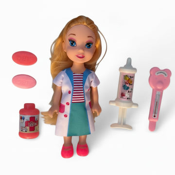 Disila Traders Dr. Suzie, Small Doctor Doll Set With Syringe, Thermometer & 2 Tables | Long Hair Doll With Moving Limbs | Fun Ro