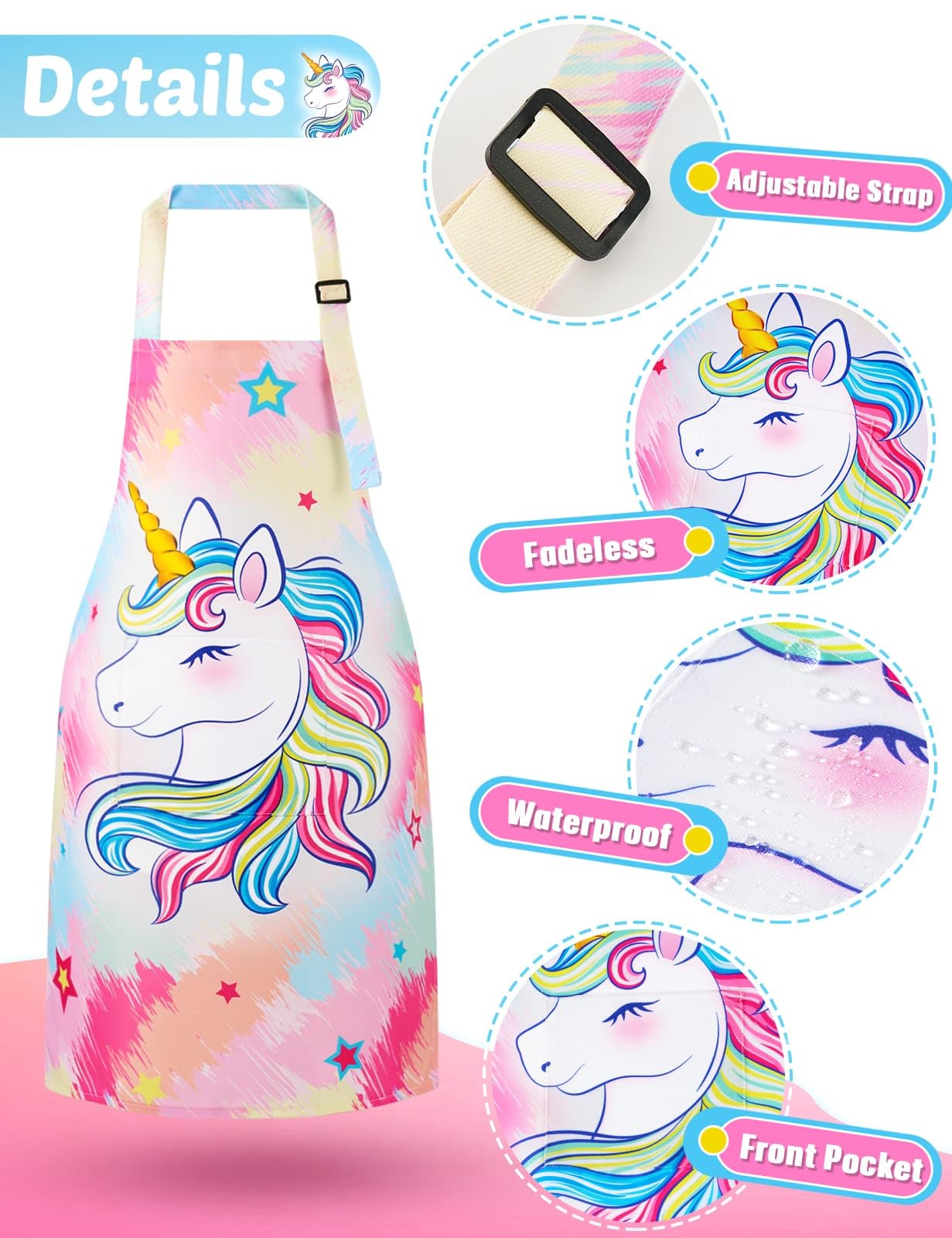 Wernnsai Kids Aprons - Unicorn Art Aprons For Girls Kids Waterproof Toddler Chef Aprons Cooking Baking Painting Gardening Apron For Kids With Pocket Kitchen Classroom Art Smocks Age 2-5 Years