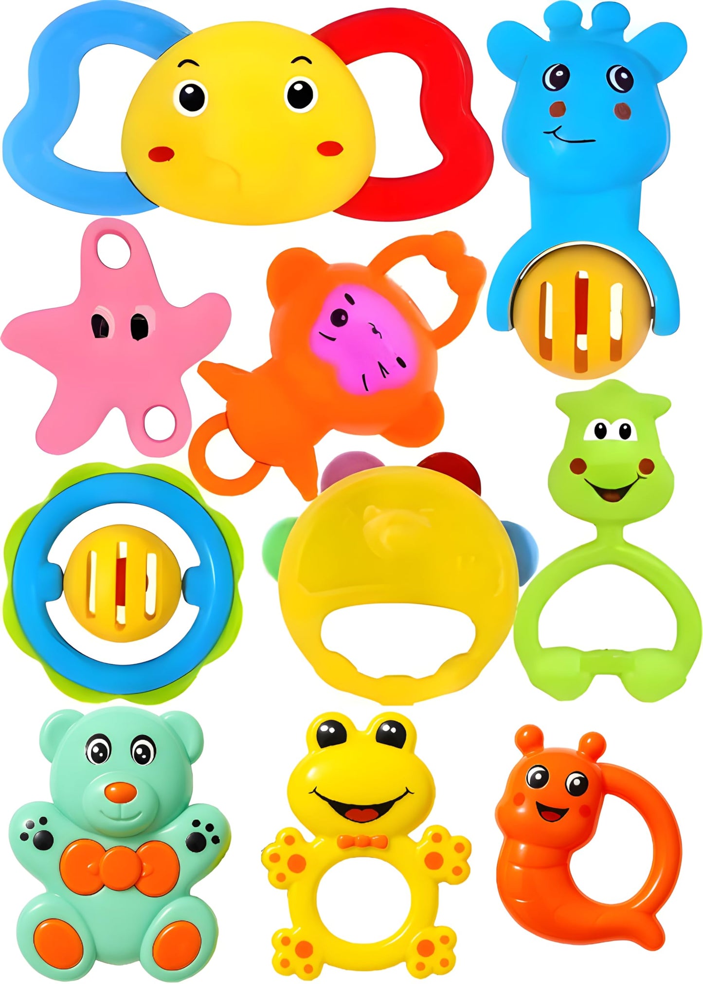 Cable World Bath Toy Infant Colourful Plastic Non Toxic Set Of 10 Attractive Rattles And Teathers, Baty Toy For Kids, New Borns,