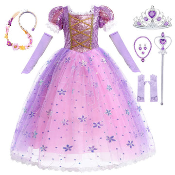 Itvti Princess Rapunzel Costume Little Girls Dress Up For Birthday Party Halloween Carnival, 3-4 Years(Tag 110)