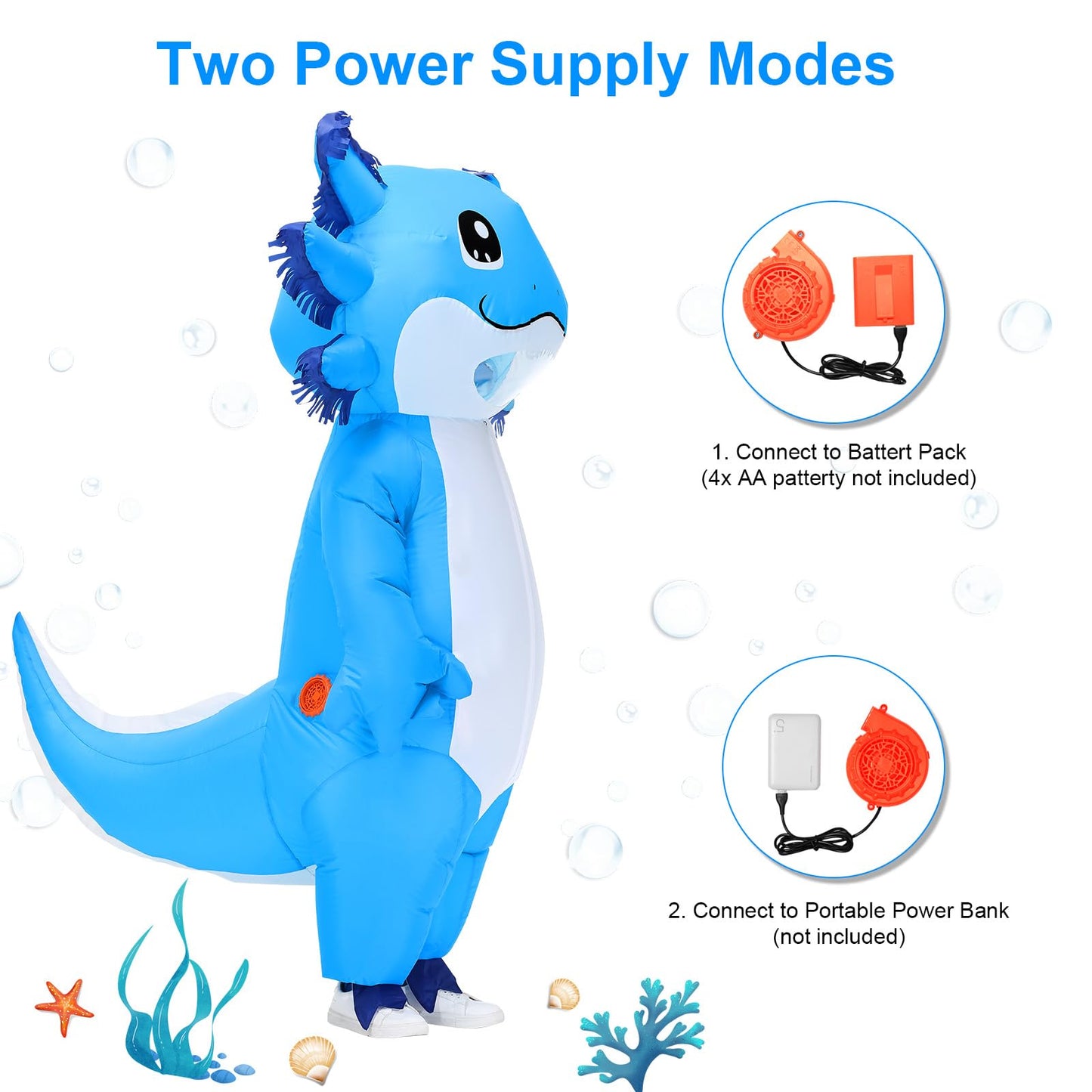 Stegosaurus Inflatable Axolotl Costume for Kids Halloween Kid Blow Up Costume Deluxe Blue Costumes for Girls Boys Cosplay Party