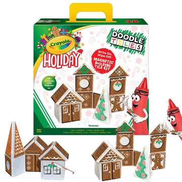 Createon Crayola Holiday Gingerbread House Magnetic Tiles, Magnetic Kids Building Toys, Educational Stem Toys For Ages 3+, 24-Piece Set