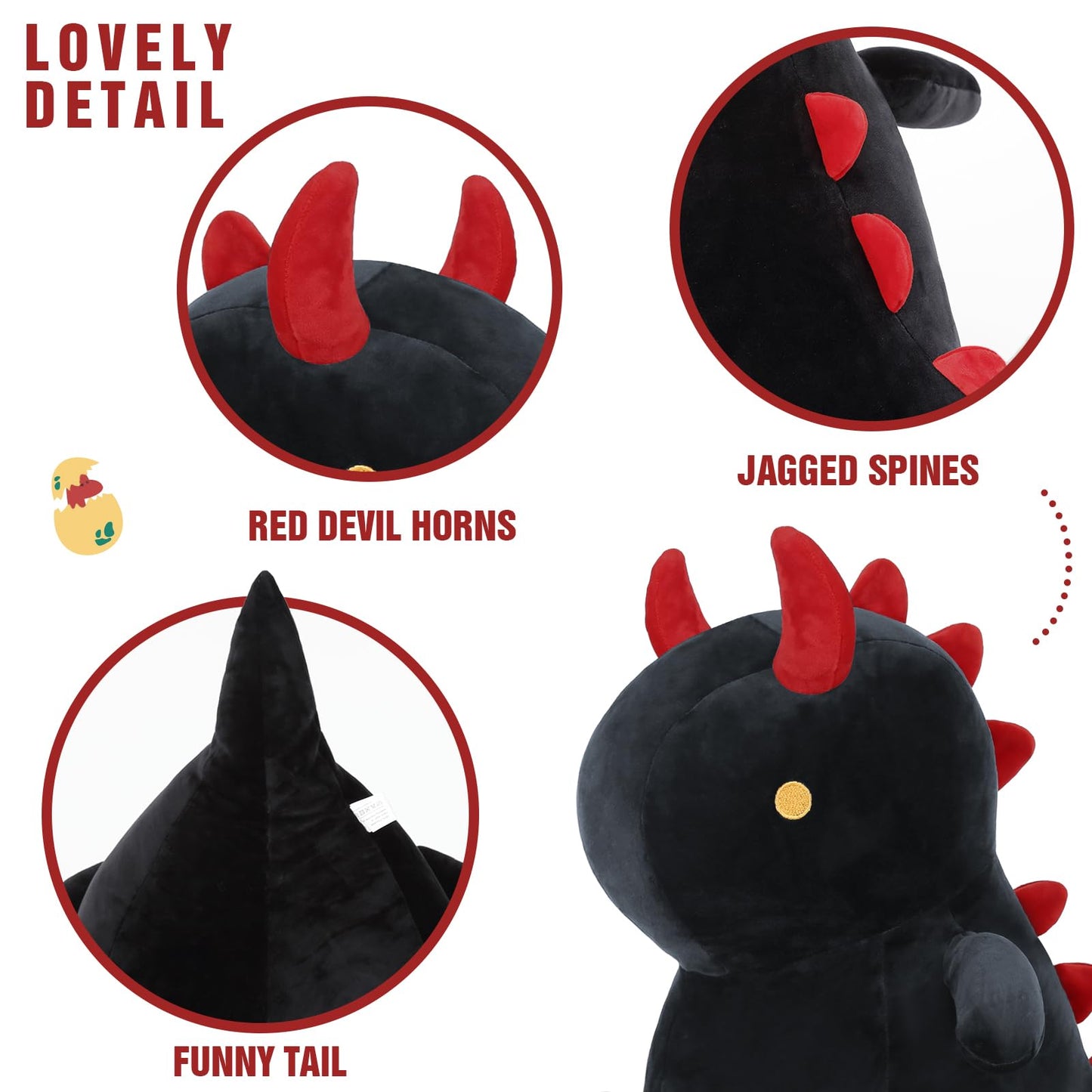 Ditucu Cute Dinosaur Plush 16 Inch Large Dino Stuffed Animals Plushies Toys Super Soft Dolls Birthday Gifts For Kids Girls Boys Black