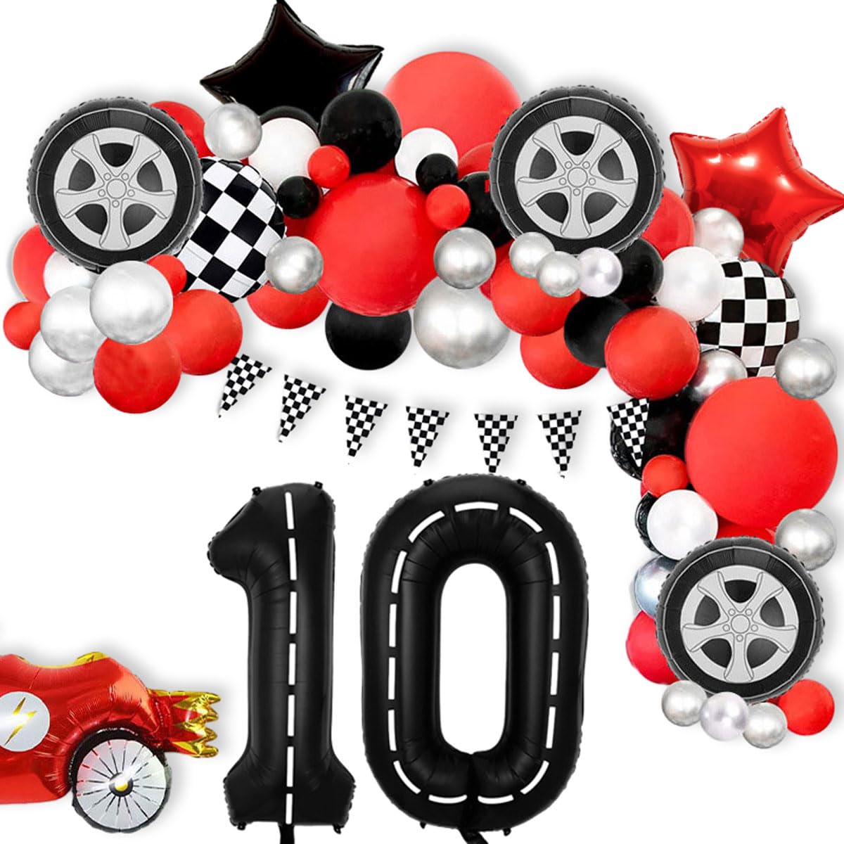 Race Car Birthday Balloons Decorations, 40 Inch Racetrack Black Number 0 Balloon, Large Mylar Black 0 Balloon For 10St Birthday