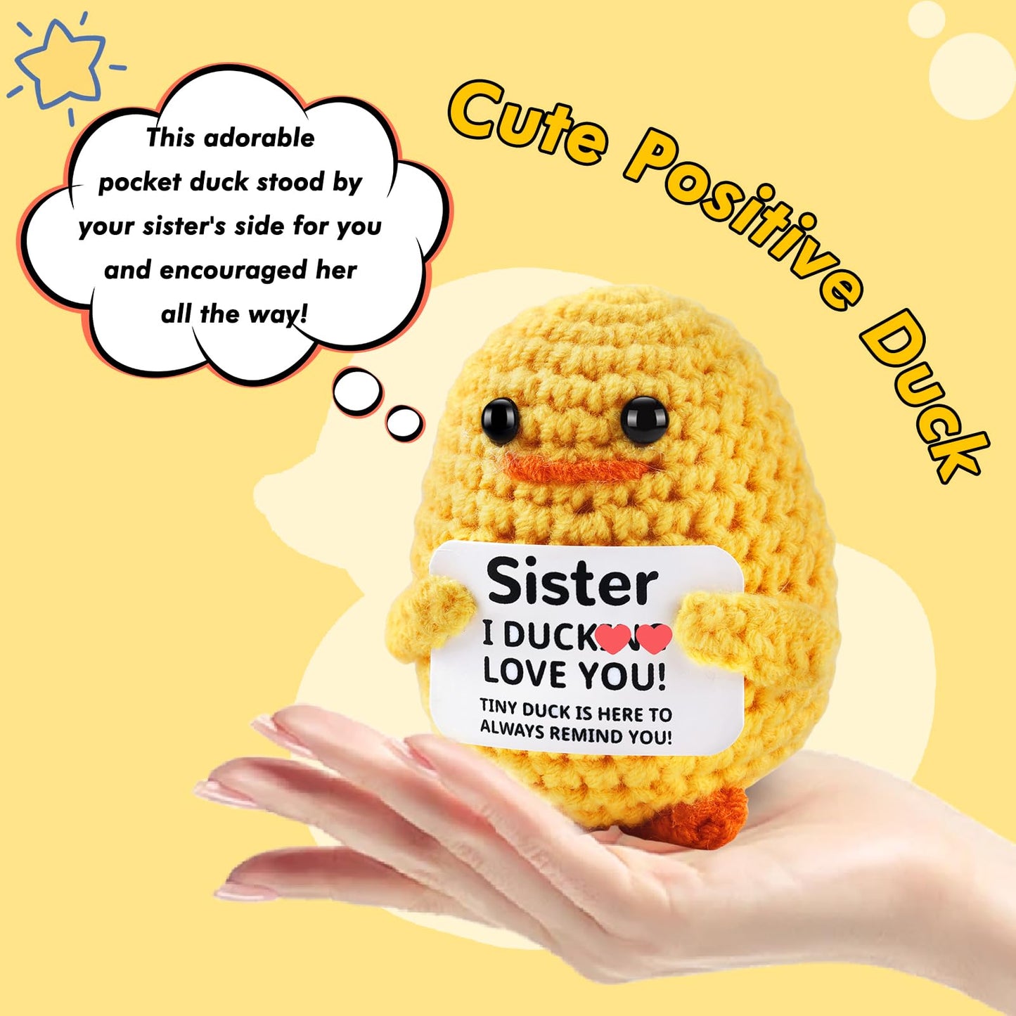 Zlsptk Positive Crochet Animals Duck Emotional Support Plush Funny Gift For Women Friends Sister Birthday Emotional Support Doll