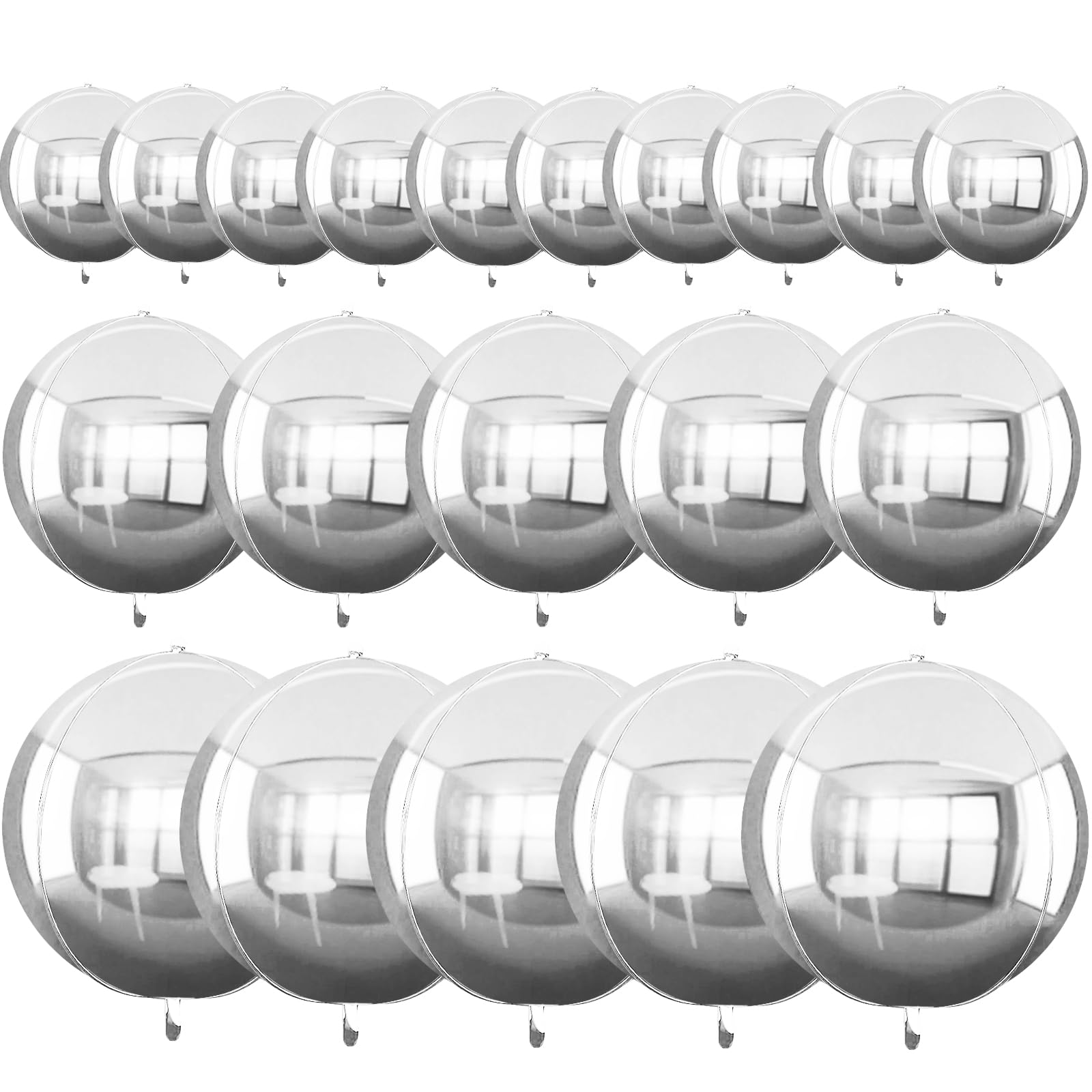 TONIFUL 16Pcs Large Silver 4D Giant Round Foil Balloon 4D Mirror Metallic Mylar Sephere Balloons for Christmas New Year Birthday