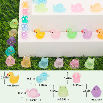 Fexia 100Pcs Mini Resin Ducks 6 Types Bulk To Hide Luminous Mini Animals Glow In The Dark For Diy Garden Dollhouse Combination S