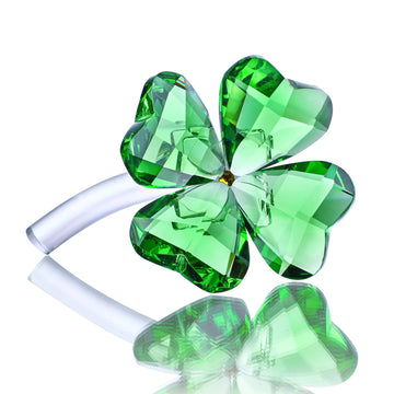 Hdcrystalgifts Crystal Flower Dreams Four-Leaf Clover Figurine Collectibles Green Crystal Glass Statue Ornament Lucky St Patricks Day Gift For Women Car Table Shelf Decorations,Green