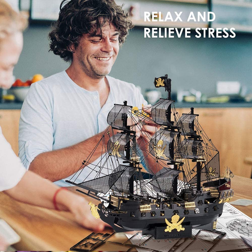 Piececool 3D Puzzles For Adults, Black Pearl Pirate Ship Metal Model Kits, 3D Watercraft Model Building Kit, Diy Craft Kits For Family Time, Great, 307Pcs