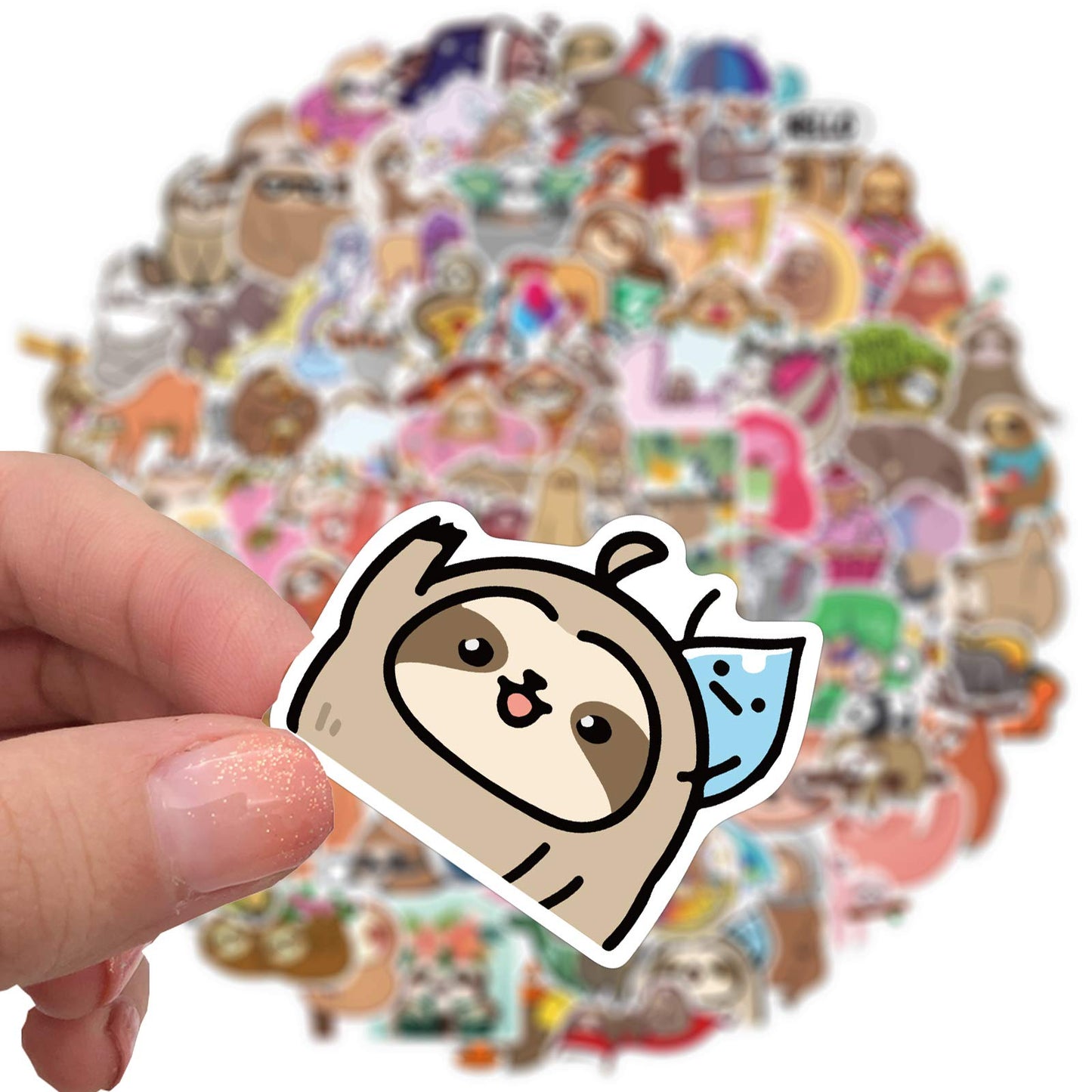 100Pcs Cute Sloth Stickers Pack For Water Bottle,Waterproof Decals Vinyl Sloth Sticker For Hydroflask Laptop Computer Bike Helme