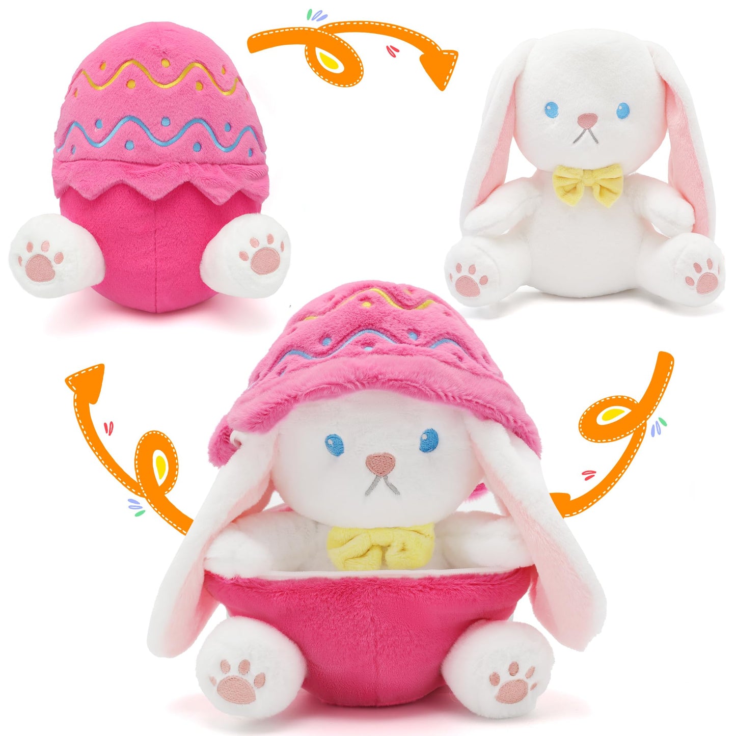IUTOYYE Easter Bunny Stuffed Animal with Removable Easter Eggshell  7.08 inch Easter Bunny Plush Hide in Easter Egg Plush for Girls Boys mature-themed(Pink)