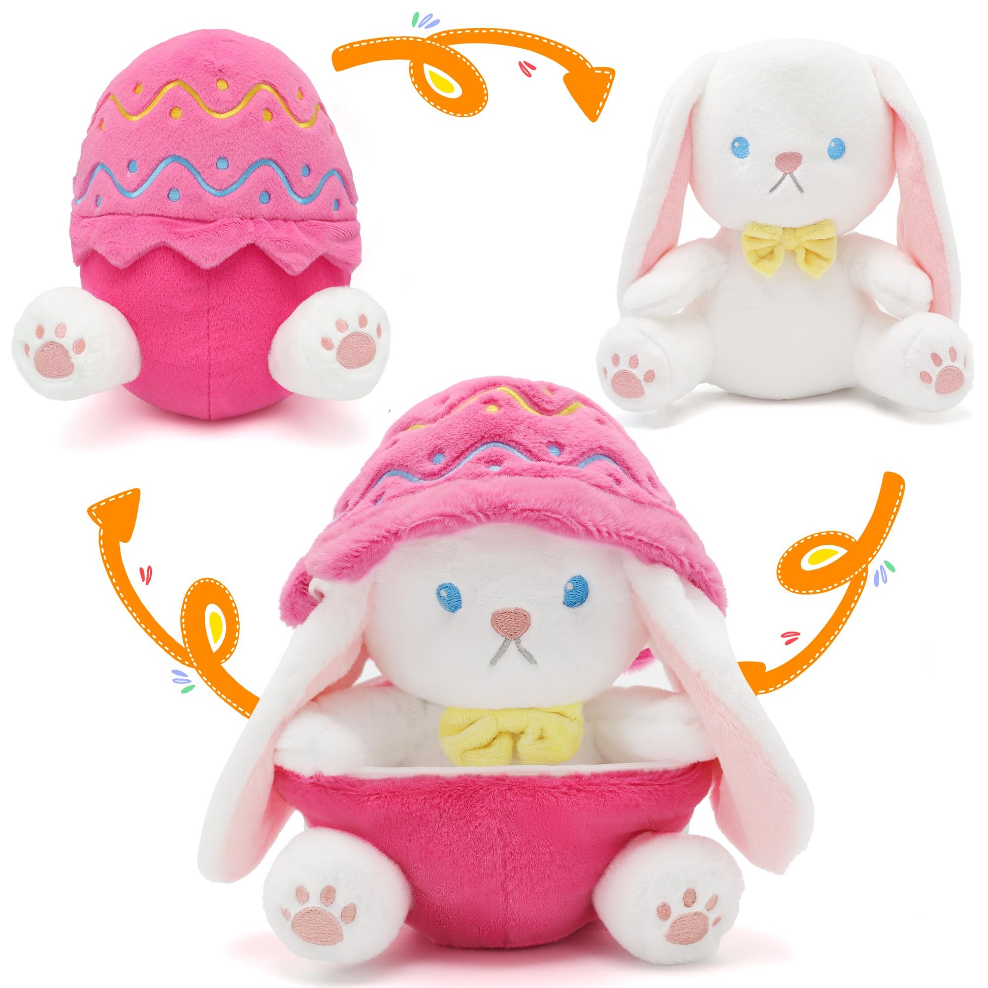 IUTOYYE Easter Bunny Stuffed Animal with Removable Easter Eggshell  7.08 inch Easter Bunny Plush Hide in Easter Egg Plush for Girls Boys mature-themed(Pink)