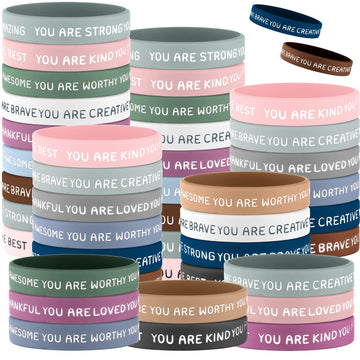 Roowest 120 Pcs Motivational Wristbands Bulk for Student Inspirational Rubber Bands Stretch Silicone Bracelet for Class from Tea
