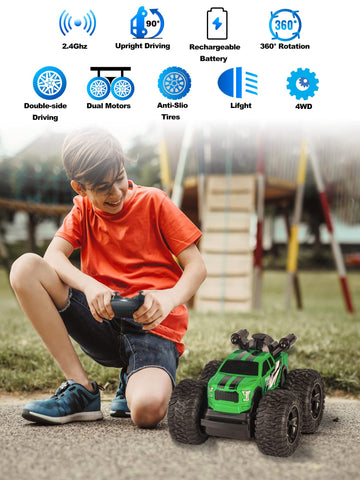 RC Stunt Car, RC Monster Trucks 4x4 Offroad, 4WD 360 Flips Rotating Car Toys for Boys and Girls, Toddler Remote Control Car with