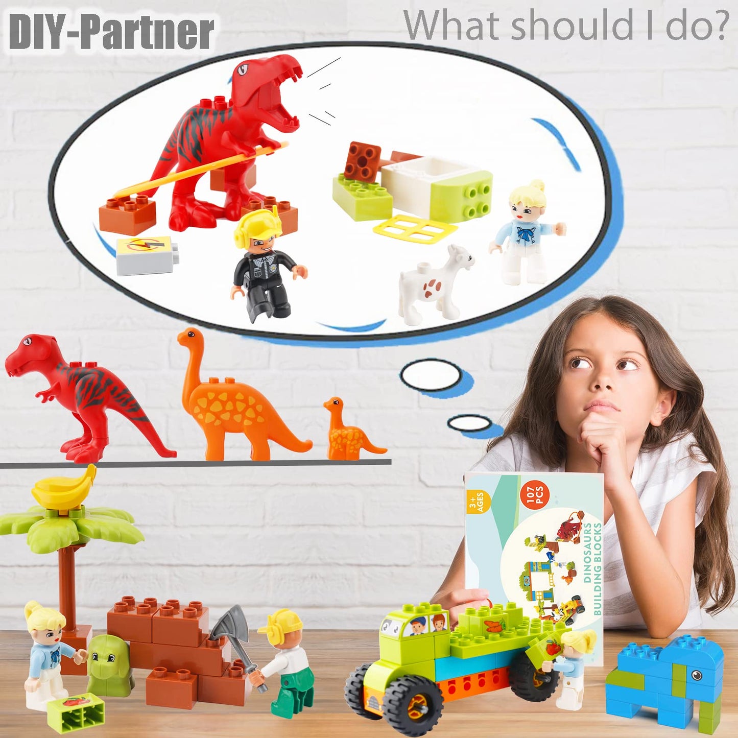 Anpcso Kids Toys For 2 3 4 5 6 7+ Year Old Boys Toddlers Classic Brick Set, Dinosaurs, Car, Figures, Build, Learn And Play, Educational Interactive Creative Diy Toy Compatible With All Major Brands