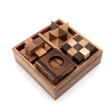 Bsiri Wooden Puzzle Box Set (4 Games) - Challenging Brain Teasers 3D Puzzles For Adults, Interlocking Games For Iq Test. Ideal For Rustic Patio Decor, Unique Gift For Christmas And Birthdays