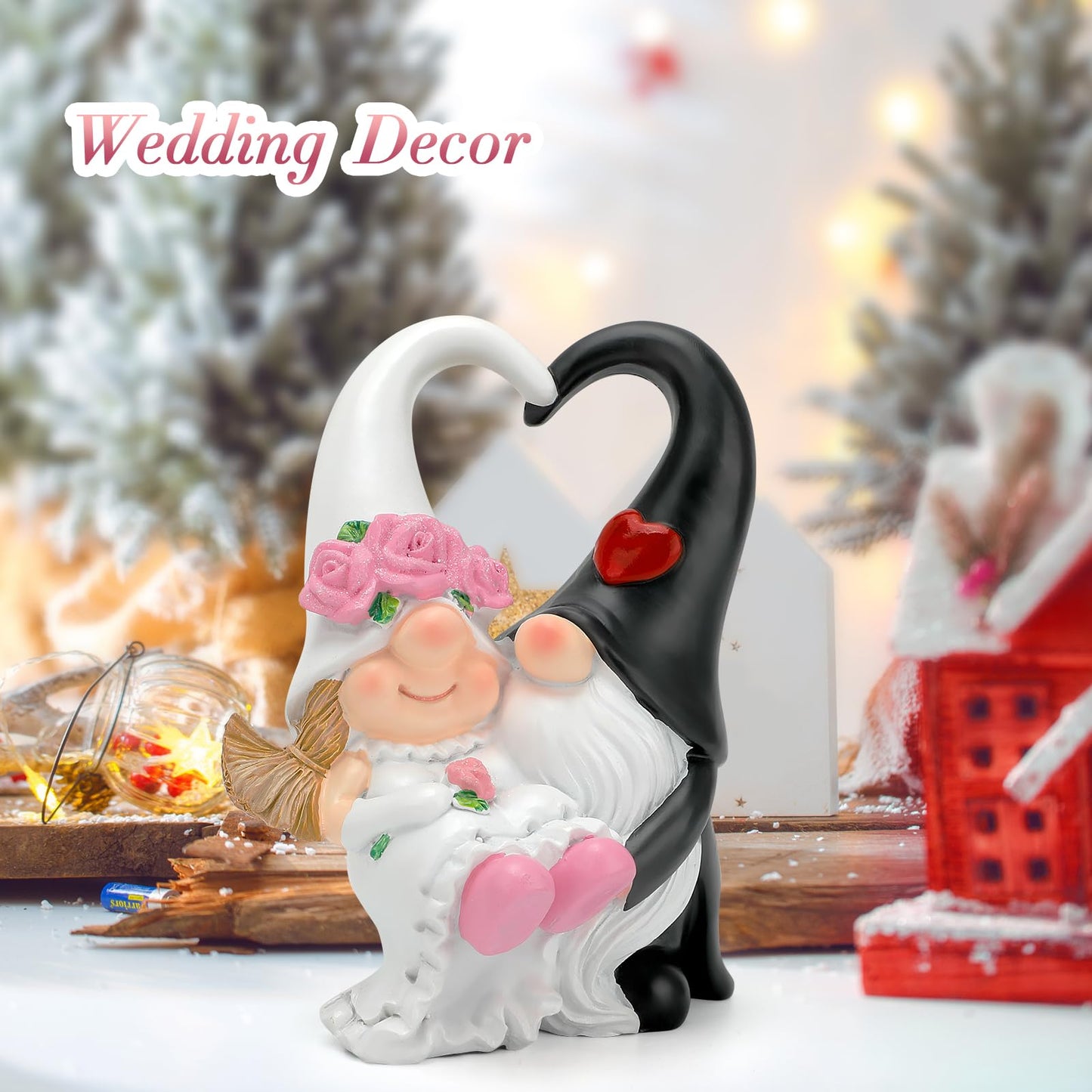 Zonling Wedding Gnomes - Romantic Anniversary Gifts for Couples, White Resin Decorations, Model VD-GD-VG2W