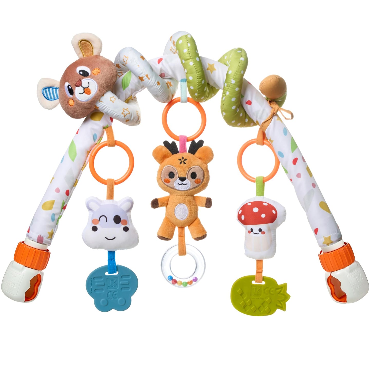 TUMAMA Baby Activity Arch with Bear Spiral Toy, Clips Adjustable and Detachable Sensory Stimulating Hanging Toys Baby Toys 0-3 3
