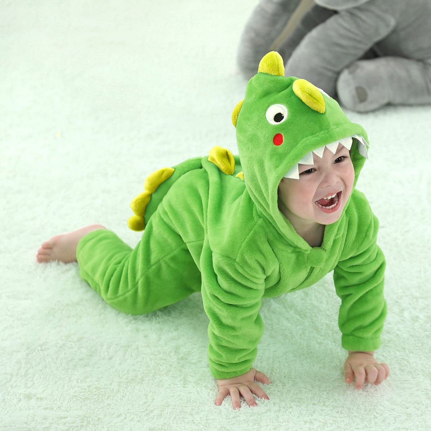 Lolanta Toddler Boys Girls Dinosaur Costume One-Piece Rompers Toddler Animal Jumpsuit Kids Gifts (Dark Green, 2-3T)