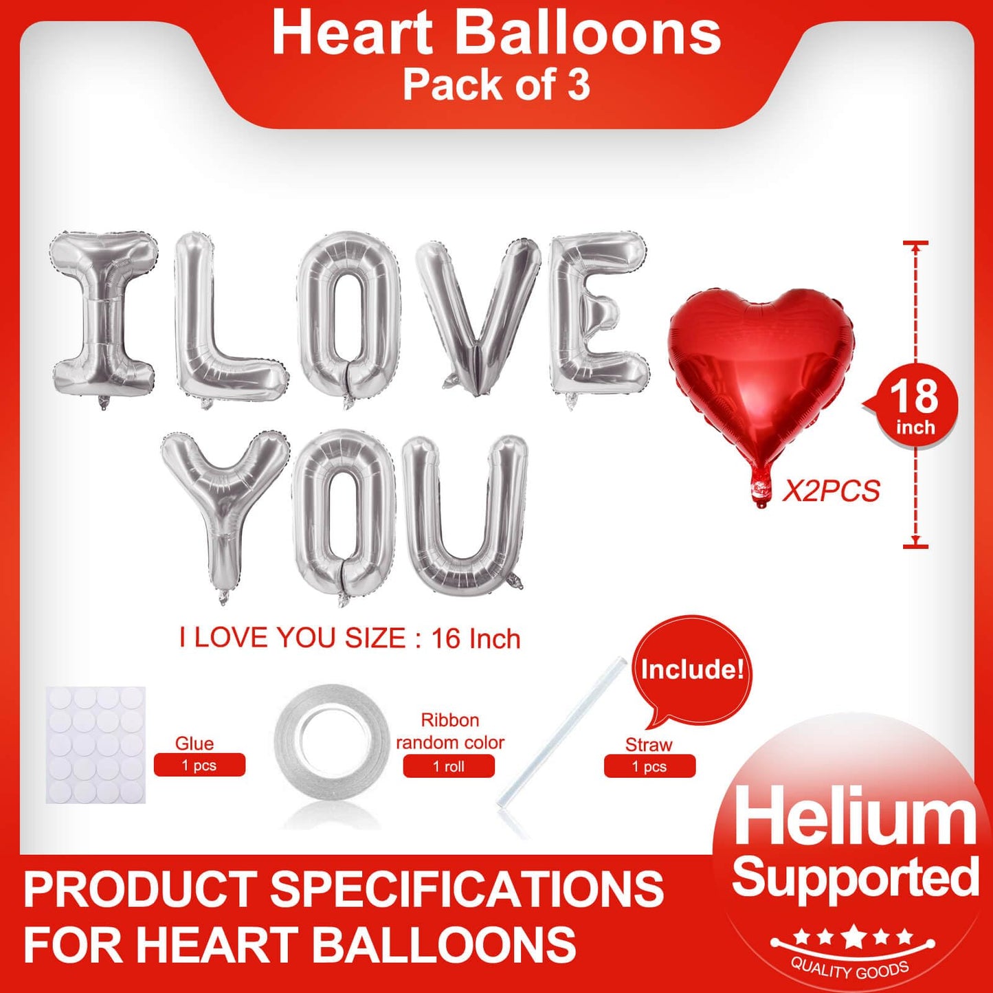 Red Heart Balloons Silver I Love You Balloons For Valentines Day Decorations Bridal Shower Wedding Party Supplies Decorations