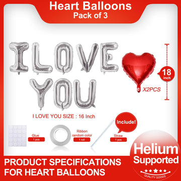 Red Heart Balloons Silver I Love You Balloons For Valentines Day Decorations Bridal Shower Wedding Party Supplies Decorations
