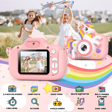 Kids Camera Toys Digital Camera For Girls Boys, Christmas Birthday Gifts For Kids Age 3-12, Selfie 1080P Hd Video Digital Camera For 3 4 5 6 7 8 9 10 Year Old Girls With 32Gb Tf Card
