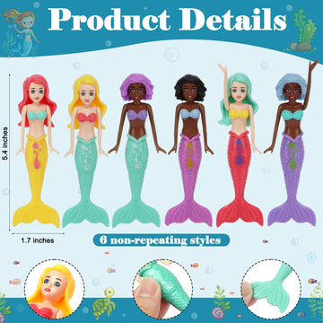 6 PCS Mermaid Dive Toys Set Sinking Pool Bathtub Games Dolls Colorful Underwater Diving Mermaids for Kids Girls Aged 3-12 Non-Repeating Designs for Swimming Skills Training Spring Summer Beach Fun