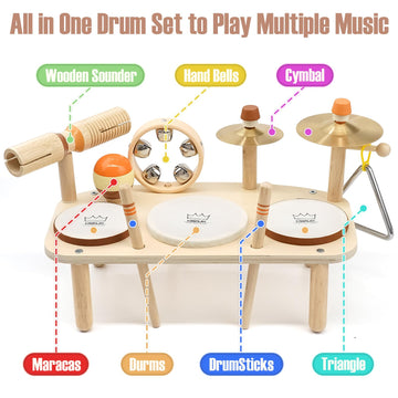 Drum Set For Toddlers 1-3, Wooden Musical Instruments Toys For 1 2 3 Year Old Boy Girls Gifts, Montessori Toys For Babies 12-18 Months, Toddler 1St Christmas Birthday Presents